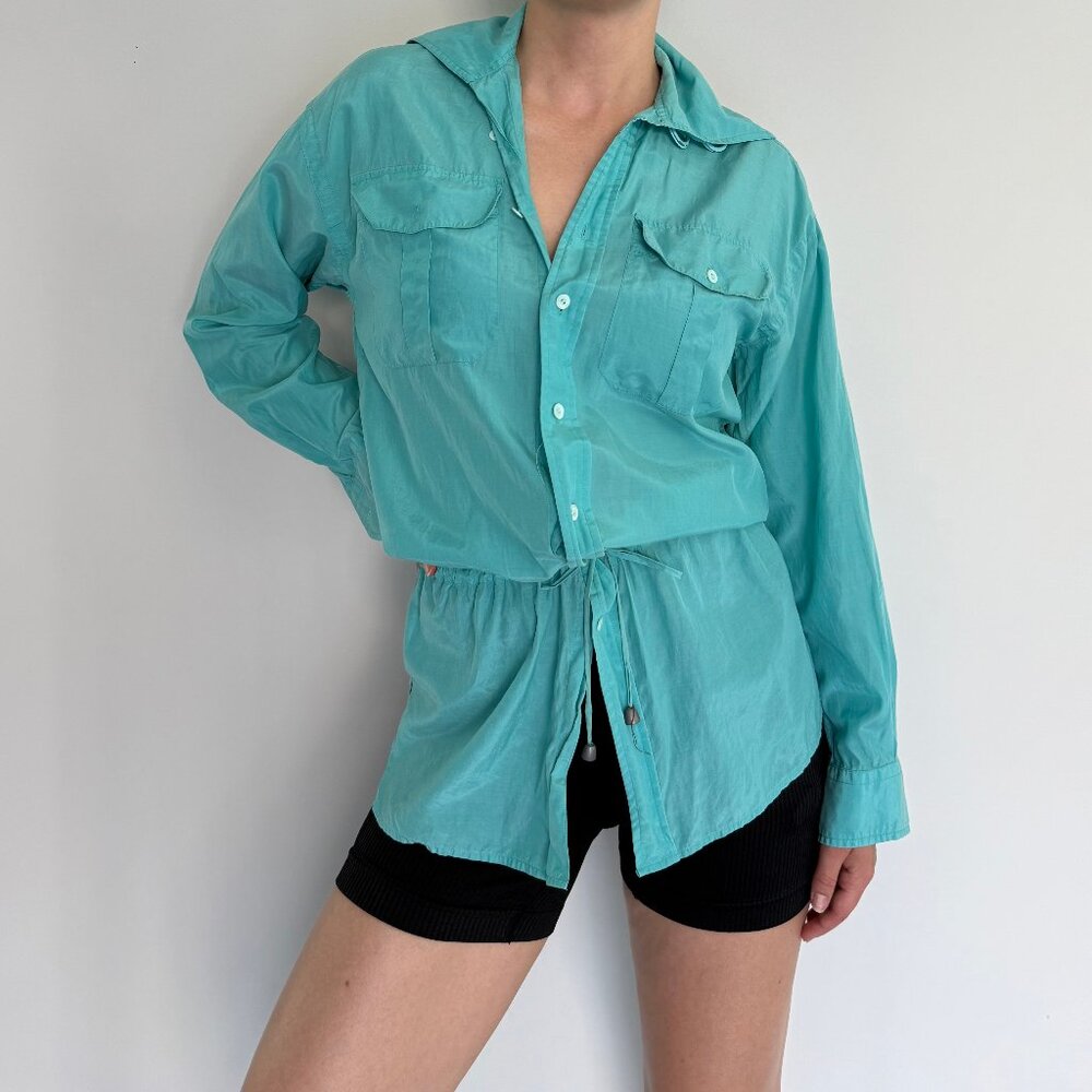 Ralph Lauren Silk Blend Safari Shirt Turquoise Size 2